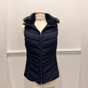 Talbots Navy Blue Puffer Vest with Removable Fur